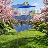 Volière multi-niveaux pour perruches, toit en forme de maison, support pliable, mangeoires, plateau en plastique, structure en fer, cloison amovible, facile à monter