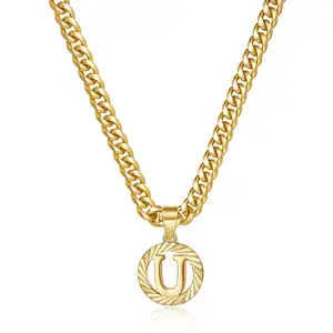 Gold Initial Halskette, 14K vergoldet Runde Brief Anhänger Hohl Hauptstadt Monogramm 5mm kubanische Kette Halskette A-Z zierlichen Schmuck