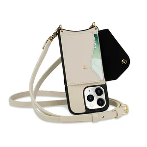 2022 New Arrival Pebble Texture Fashion Genuine Leather Crossbody Phone Case With Cardholder