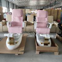 Chaises de spa pour les pieds en cuir rose sur base blanche luxueuse, inclinables, avec massage électrique, nouvelle chaise de pédicure pour salon de manucure avec lampe