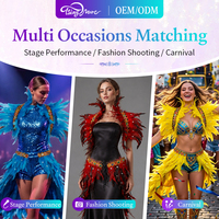 Accessoire d'épaule en plumes de carnaval de luxe et kit jupe en plumes avec décoration de pierres scintillantes, costume accrocheur pour défilé de Samba