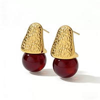 Pendientes de Perlas de Ámbar con Patrón de Martillo Vintage para Mujer