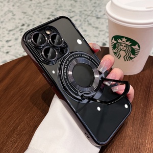 เคสโทรศัพท์เคลือบเงาแบบมีขาตั้งวงแหวนหมุนได้ 90 องศา ดีไซน์หรูหรา สำหรับ iPhone 12 13 14 15 16 Pro Max  แบบนิ่ม - Product Image 1