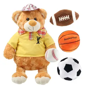 Giocattolo per bambini orsacchiotto sportivo Set da gioco all'ingrosso promozionale personalizzato carino peluche morbido giocattolo con palla di peluche