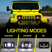 Phare LED carré de 5 pouces pour Jeep Wrangler, modification tout-terrain (combinaison faisceau haut/bas)
