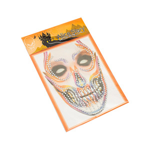 4 autocollants visage crâne en sucre, bijoux faciaux, tatouages temporaires d'Halloween, gemmes faciales, strass visage crâne, paillettes pour le Jour des Morts - Product Image 3
