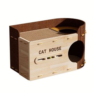 Casa para Gatos de Madera Multifuncional de Alta Demanda con Rascador de Sisal y Zona de Descanso Cerrada para Gatos Domésticos de Interior - Product Image 5