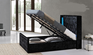 Plataforma tapizada de tela de terciopelo aplastado, cama de almacenamiento de gas con doble LED en cabecero - Product Image 6