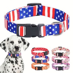 Colliers pour chiens en nylon imprimé mignons avec pendentif pour chiens et chiens de type femelle et mâle, collier pour chien et chat drapeau américain, nouveau collier pour animaux de compagnie en nylon doux et durable - Product Image 1