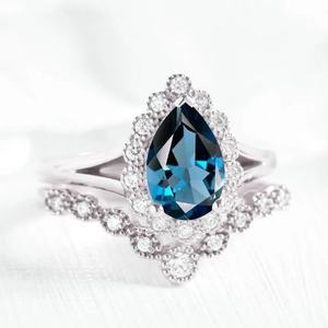 Anillos de Compromiso Vintage con Topacio Azul para Mujer, Conjuntos de Anillos de Boda de Plata de Ley 925 - Product Image 3