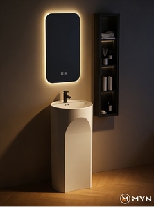 Lavabo sur pied au design moderne en forme <span class=keywords><strong>d</strong></span>'arche, en pierre artificielle solide blanc mat, pour intérieur et extérieur - Product Image 3