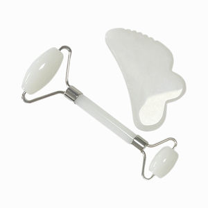 100% Kit de pierre de Massage du visage en jade blanc naturel cosmétiques personnalisés outils de soins de la peau avec Gua Sha et rouleau - Product Image 4