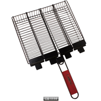 Barbecue coréen extérieur portable avec grilles en métal chromé fil de fer maille manche en bois accessoires de charbon de bois