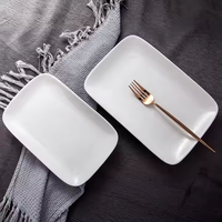 Meilleures ventes Assiette de service en céramique avec logo personnalisé-Plat rectangulaire blanc brillant pour banquets et traiteur