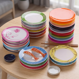 Plato de Melamina para <span class=keywords><strong>Sushi</strong></span> de Comida Japonesa HCMA, Plato Redondo Pequeño y Colorido para Servir <span class=keywords><strong>Sushi</strong></span> en Banda Transportadora de Restaurante - Product Image 1