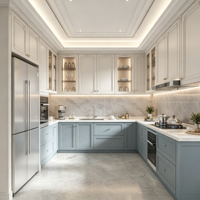 Ensemble de meubles de cuisine modernes de luxe, modulaires et sur mesure, avec îlot et éclairage LED pour la maison