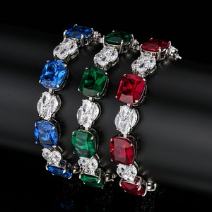 Factory Wholesale Fashion Jewelry 10*12mm <b>Red</b> Corundum Cubic Zirconia Eco-friendly Copper <b>Bracelet</b> for Daily Wear - Product Image 3