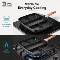 Plaques de cuisson rectangulaires modernes à 5 compartiments, à fond à induction, antiadhésives, à conduction rapide de la chaleur, pour grillades, fritures et rôtis