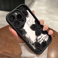 Coques de Téléphone TPU Motif Fleurs d'Encre Style Chinois pour Apple 15 Pro Max, iPhone 14 13 12 11, Nouvelle Poignée Souple pour Téléphone Mobile Femme