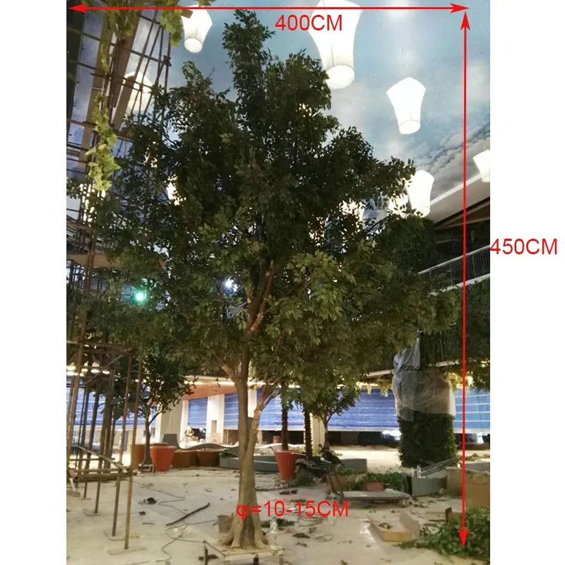 Disesuaikan Murah Tinggi 450CM Bentuk Natrual Tanaman Pohon Ficus Microcarpa, Pohon Buatan Serat Kaca Ficus