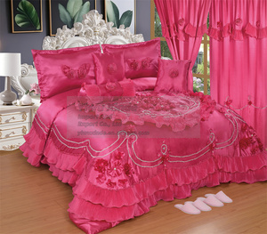 Ensemble de literie de mariage de luxe 10 pièces avec rideaux assortis, taies d'oreiller, pantoufles, collection de couette de mariée - Product Image 6