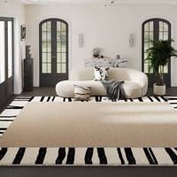 Französischer Stil Quadratischer Großflächenteppich Polyester Mittellanger Flor Rutschfest Schmutzabweisend Streifen Geometrische Muster Wohnzimmer