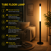 Lámpara de Pie LED COB Telescópica de Aluminio, Altura Ajustable, 2700K-6500K, Atenuación Táctil, Luz Principal de 9W + Luz Nocturna de 1W, Haz de Luz de 360°