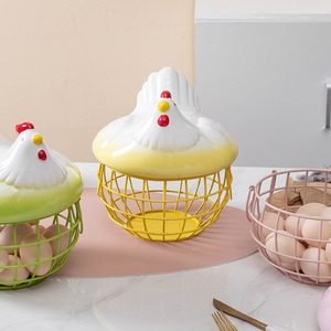 Ceramic Egg Storage <b>Basket</b> <b>With</b> <b>Lid</b> Flip Top Kitchen Storage Fruit Holder Household Living Room Organizer - Product Image 3