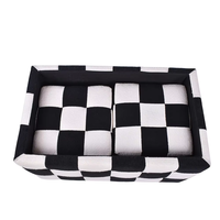 CAELFORD Pouf de rangement en tissu noir et blanc avec structure en bois, repose-pieds moderne, tabouret, disponible en OEM pour salon et maison