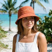 Chapeau Bob Unisexe Tendance en Coton Brodé Motif Vague Orange, Protection Solaire Extérieure, Large Bord, Style Streetwear
