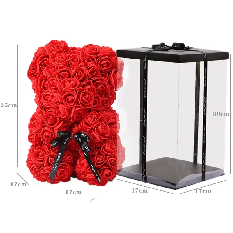 25cm hübsche handgemachte Blumen Bär PVC Box Schaum PE Blumen Teddy Rose Bär mit Geschenk box für Valentinstag Geschenke