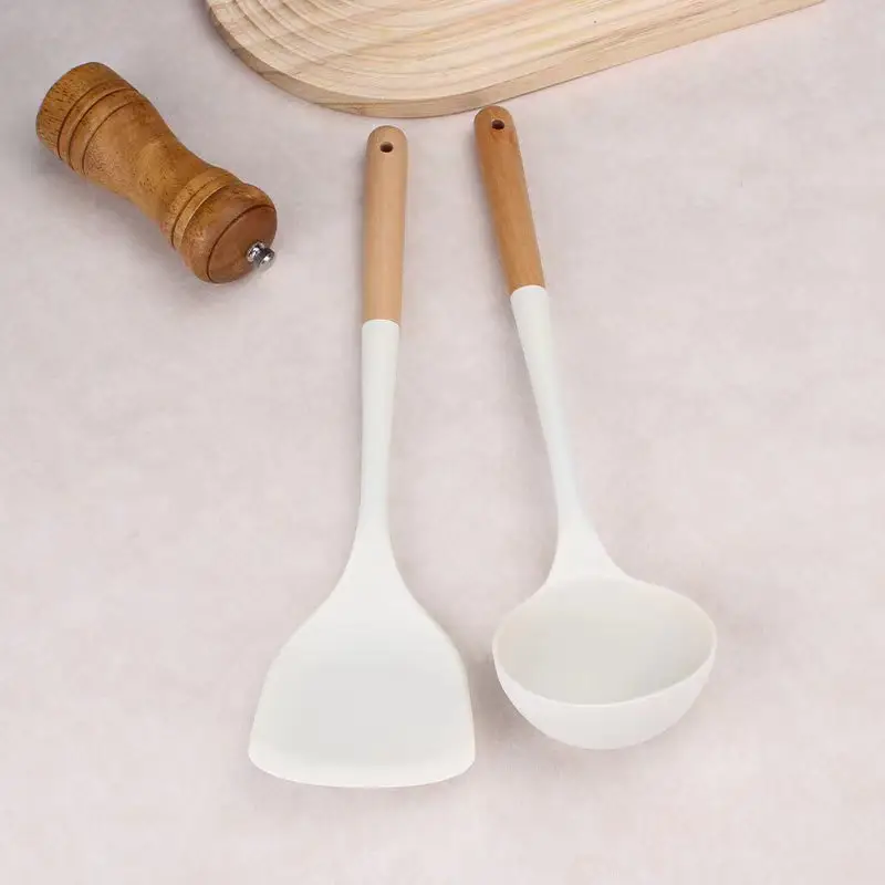 Nuevo Juego de 2 piezas de utensilios de cocina de silicona sopa-cuchara espátula colador cuchara sartén antiadherente suministros de cocina herramientas de cocina