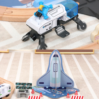 Set Kereta Api Luar Angkasa Kayu 89 Buah Menara Peluncuran Roket Terowongan Transparan Astronot Robot Alas Bermain Luar Angkasa Mainan Anak