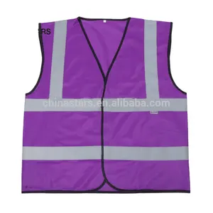 Customized logo high visibility purple fabric workwear reflective safety vest with pockets