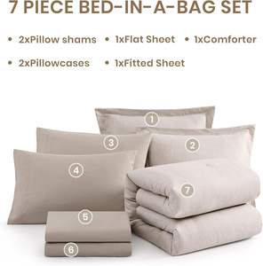 All Sizes Complete Oat Gray Cotton Bed Linen 7 Piece <b>Set</b> <b>Comforter</b> Flat Sheet Bed Skirt Direct Factory Wholesale - Product Image 2