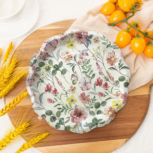 Piring Makan Kertas Motif Bunga yang Dapat Disesuaikan dengan Cetakan Pulp Kayu Mentah untuk Penggunaan Restoran Tersedia Berbagai Ukuran - Product Image 6