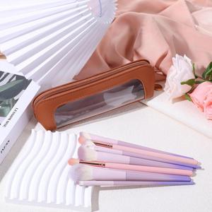 Small Fashion Clear PU Leather Soft Handle Portable Travel <b>Mini</b> Cosmetic Bag Waterproof <b>Pouch</b> with Zipper Non-Pattern for Women - Product Image 5