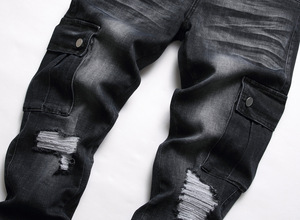 2024 <span class=keywords><strong>DQ</strong></span> yeni hip-hop tarzı siyah iş giysisi pantolon fermuarlı slim fit elastik kot etek erkek kot pantolon