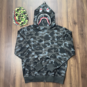 Sweat-shirt à capuche intégral zippé motif requin camouflage en coton et polyester avec logo personnalisé pour hommes – Fournisseur de sweats à capuche - Product Image 6