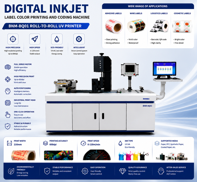 Continuous Roll-to-Roll UV Label Digital Inkjet Printer High Precision Printing 600dpi UV Ink Intelligent Industrial Printer
