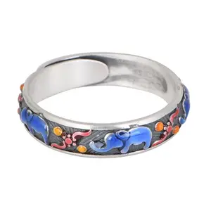 S925 sterling silver retro old Epoxy glaze Jixiang good meaning embossed pattern antique open ring