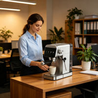 Cafetera Espresso Anbolife de 15 Bares, Panel Táctil Colorido, Calentamiento con Termobloque, Portafiltro de 51 mm, Vaporizador, Certificación CE, para Baristas Caseros, OEM