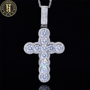 Bijoux chrétiens de luxe, chaîne cubaine hip-hop plaquée <span class=keywords><strong>or</strong></span>, pendentif croix halo serti de diamants CZ AAAAA pour hommes et femmes - Product Image 1