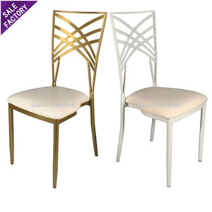 Meilleures ventes de meubles d'événements modernes, chaises Tiffany en acier métallique blanc or caméléon, mariage avec coussin de siège - Product Image 1