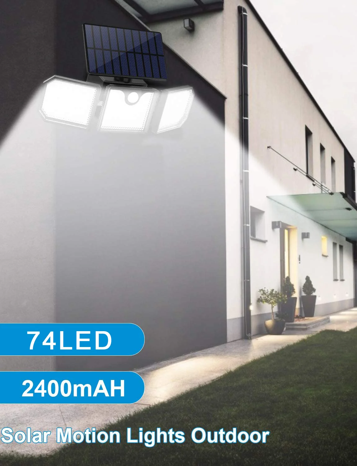 Solar Street Light 270 degree Adjust 3 Solar Panels Black 74 LED Motion Sensor Solar Powered Led Light For Garden