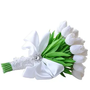 最新花束举行人造欧洲婚礼白色人造郁金香花束