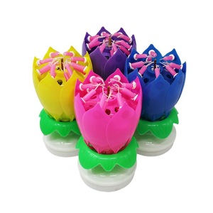 Lilin Musik Berputar Teknologi Kreatif Lotus Pesta Ulang Tahun Ganda Warna Pink Lampu Lilin Lotus Elektronik - Product Image 6
