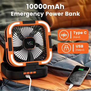 Solar Fan 10000mAh Rechargeable Camping Fan Battery Portable Fans with LED Light 6 Speeds - Product Image 5