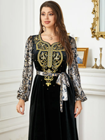 Robe musulmane Z-35 Dubaï Moyen-Orient, automne-hiver, velours, patchwork, perles, abaya, style turc, coupe ajustée, XXL, robes pour femmes