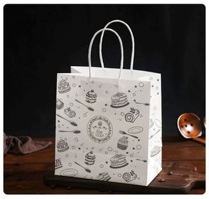 Custom Logo Offset Printed Recyclable Kraft Paper <b>Bag</b> for Food Takeaway Bakery Cookie Packaging Shopping Hand Length Handle - Product Image 3